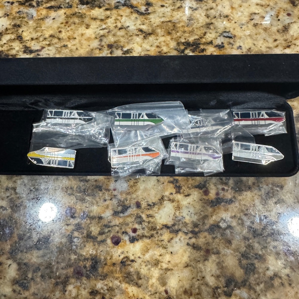 Disney Parks Monorail Enamel Pin Set 8 Piece Collection Multicolor with Case